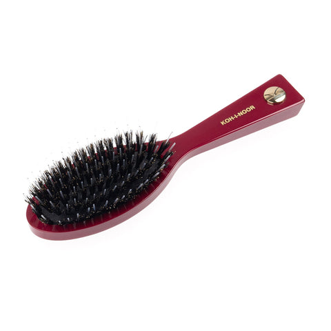 KOH-I-NOOR Pastel Pneumatic Pocket Hair Brush with Boar Bristles and Nylon Pins RED