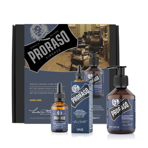 PRORASO Beard Care Duo AZUR LIME - Beard Oil + Beard Wash